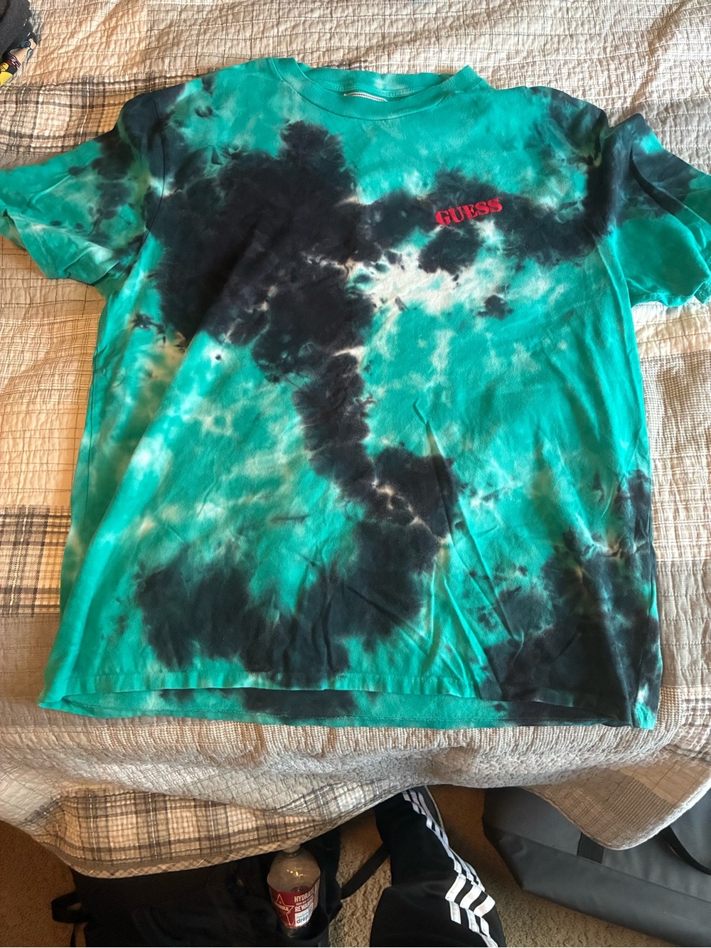 Guess Men's Tie-Dye Short Sleeve Tee in Teal, Black & White